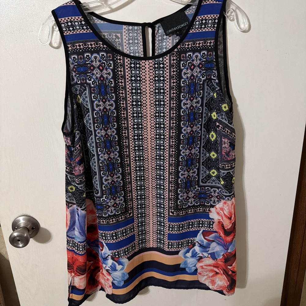 Cynthia Rowley  Womens L Sleeveless Top Blouse Shirt  Lightweight Floral EUC